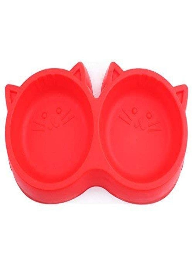 Pups&Pets Non-Slip & Non-Toxic Pet Feeding Plastic Cat Face Shaped Double Bowl Food & Water Feeder 2-in-1 Bowl for Dogs and Cats (Pack of 1) - Image 2